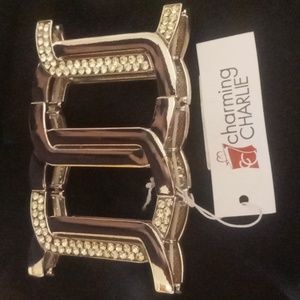 Charming Charlie expandable bracelet silver with rhinestones nwt
